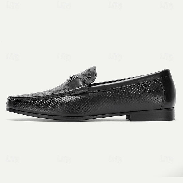 Men's Black Textured Leather Loafers – 100% Premium