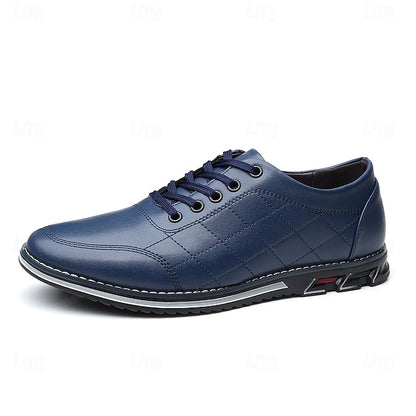 Men's Quilted Blue Faux Leather Sneakers - Stylish Lace-Up