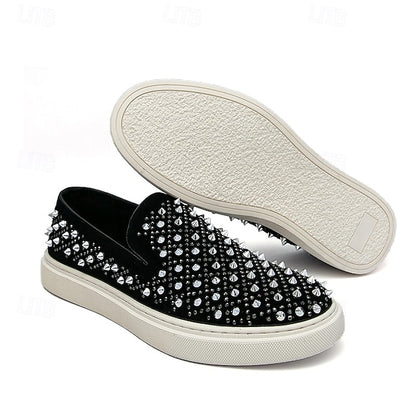 Men's Black Slip-On Shoes with Pearl Detailing - Elegant