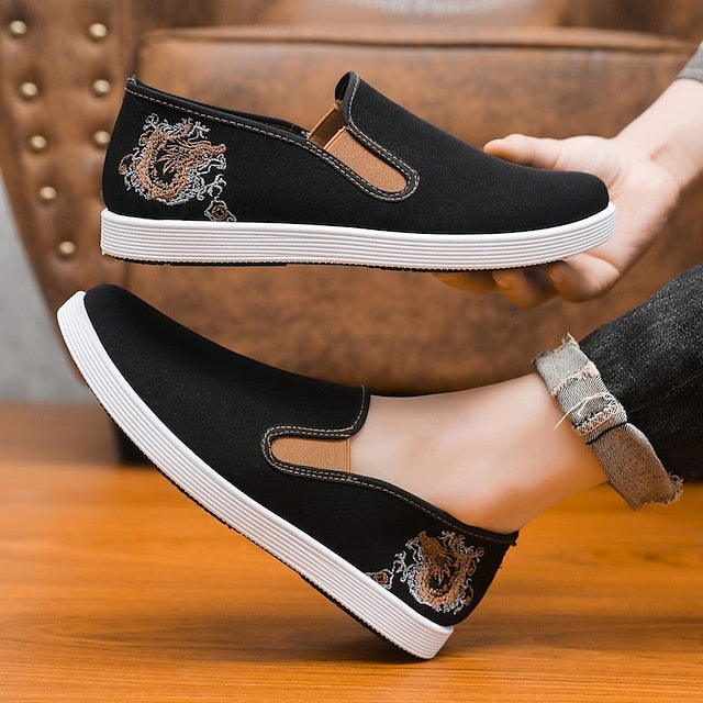 Men's Embroidered Canvas Slip-On Shoes – Casual and