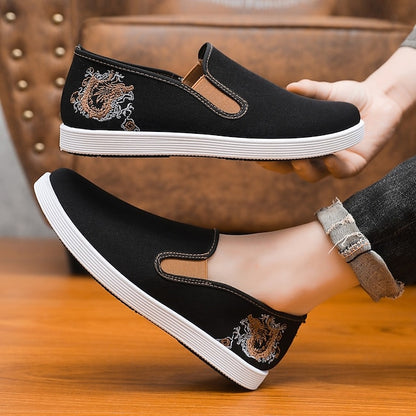 Men's Embroidered Canvas Slip-On Shoes – Casual and