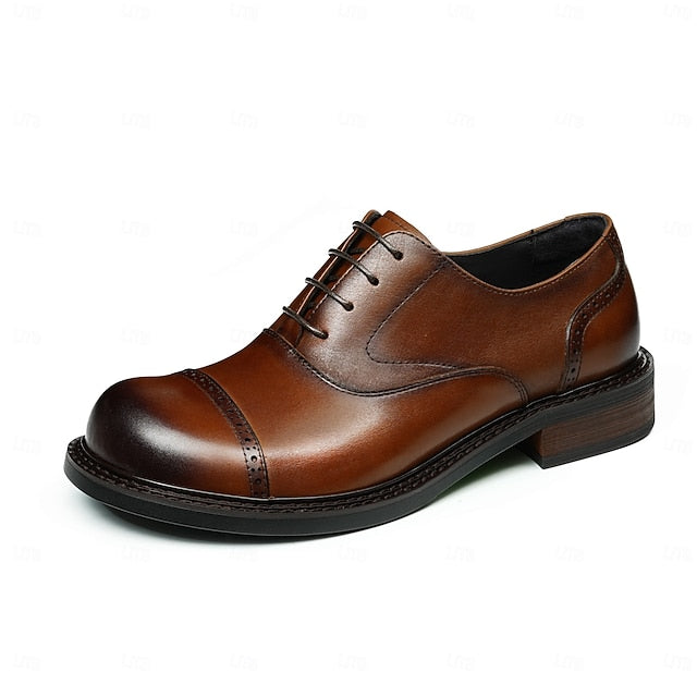 Toe Oxford Genuine Men's First Shoes- Leather Dress Cap