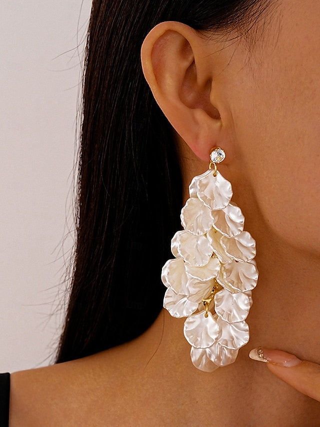 Women's Satin Earrings Floral Layered Drop - Petal Elegant