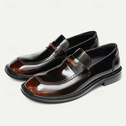 Men's Black Premium Cowhide Slip-On Loafers with Decorative