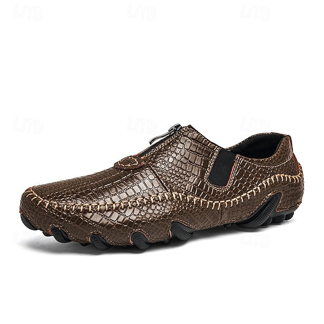 Men's Crocodile Pattern Leather Loafers - Stylish Slip-On