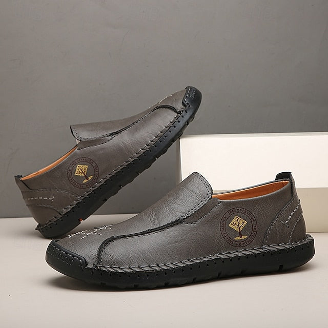 Men's Beige Genuine Faux Leather Moccasins – Handmade