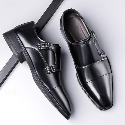 Strap Elegant Men's Shoes Dress Monk – Double Leather