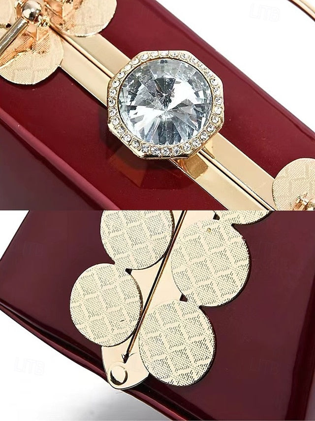 Leather Gold with Handbag Women's Evening Burgundy Patent