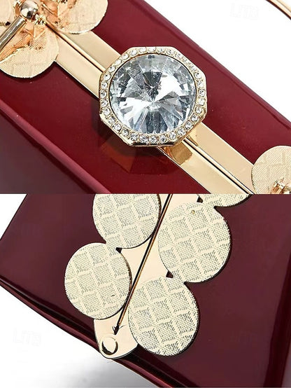 Leather Gold with Handbag Women's Evening Burgundy Patent