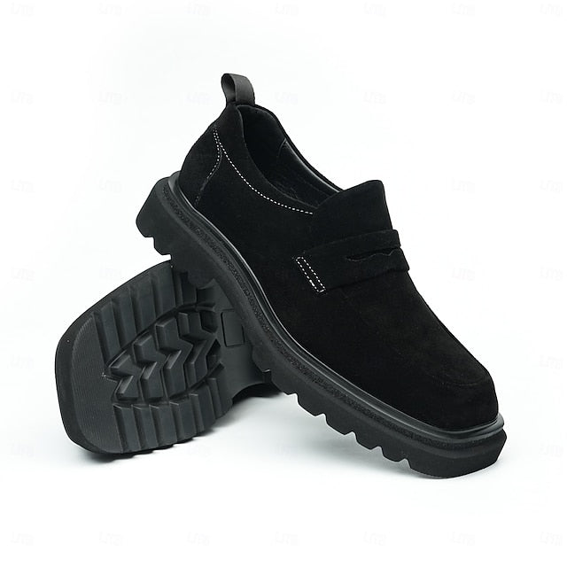 -Classic Cowhide Leather Suede Business Loafers Men's