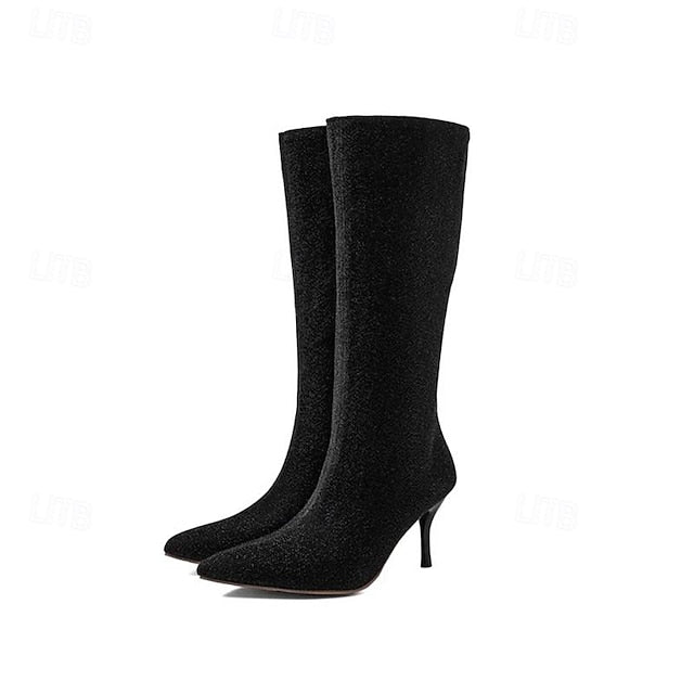Sparkly Elegant Stiletto Knee-High – Boots Women's