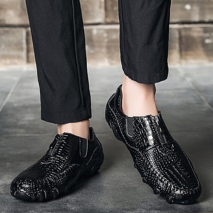 Men's Crocodile Pattern Leather Loafers - Stylish Slip-On