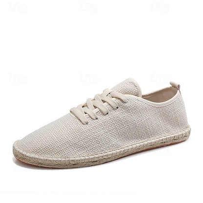 Men's Beige Canvas Lace-Up Espadrille Shoes with Jute Rope