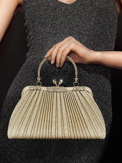 Purse Vintage Evening Clutch Women's Glitter with Pleated
