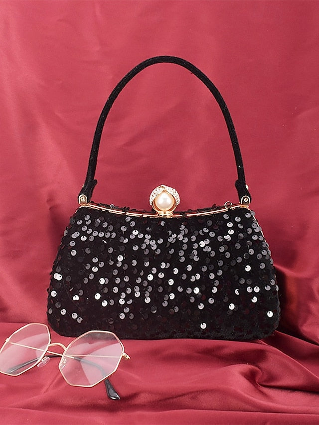Pearl Sequin Black Accent – with Clutch Women's Evening