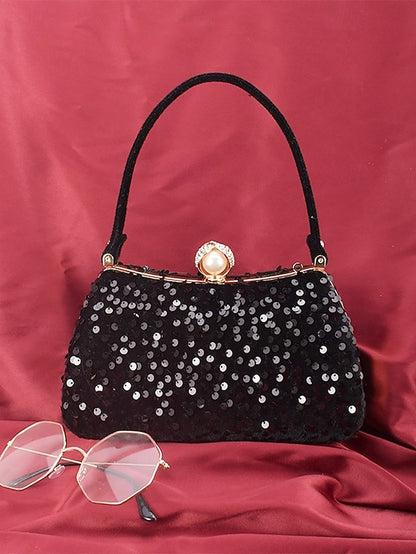Pearl Sequin Black Accent – with Clutch Women's Evening