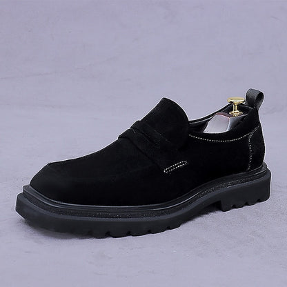 -Classic Cowhide Leather Suede Business Loafers Men's