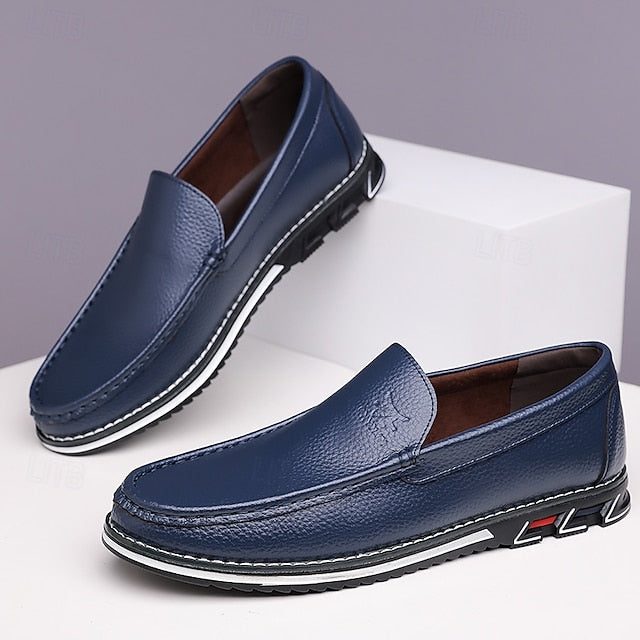 Men's  Blue Faux Leather Slip-On Loafers with Durable Sole