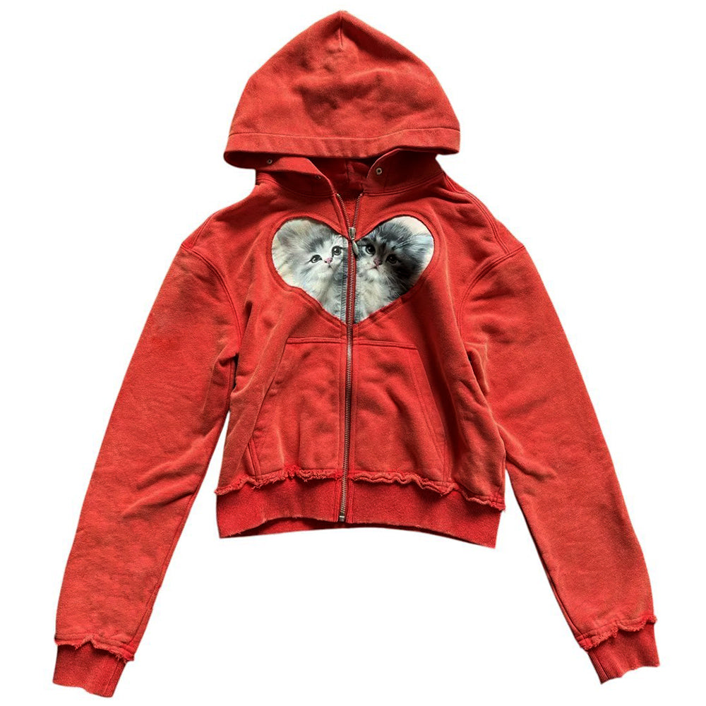 kitten heart patch zip up hoodie boogzel clothing