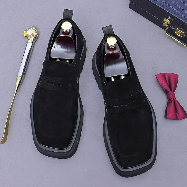 -Classic Cowhide Leather Suede Business Loafers Men's