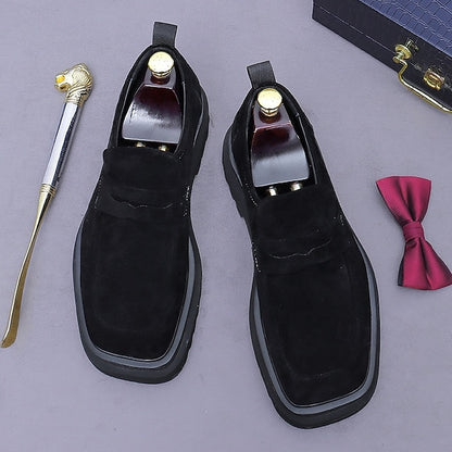-Classic Cowhide Leather Suede Business Loafers Men's