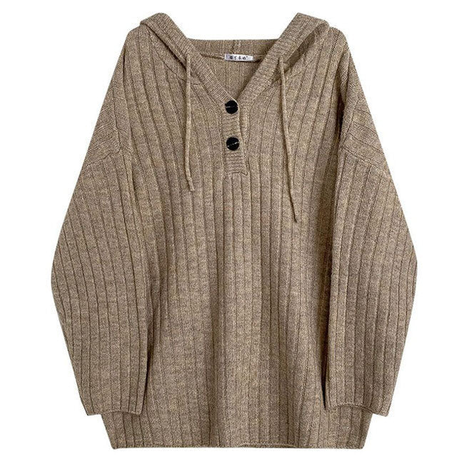 Knit Up Hoodie Mocha Button