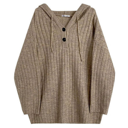 Knit Up Hoodie Mocha Button