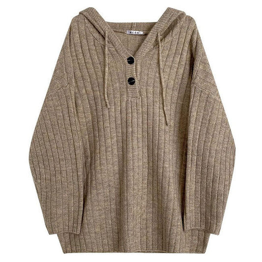 Knit Up Hoodie Mocha Button