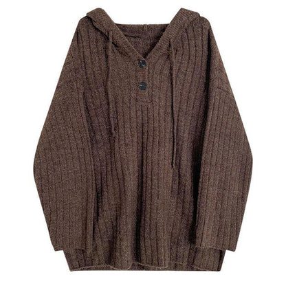 Knit Up Hoodie Mocha Button
