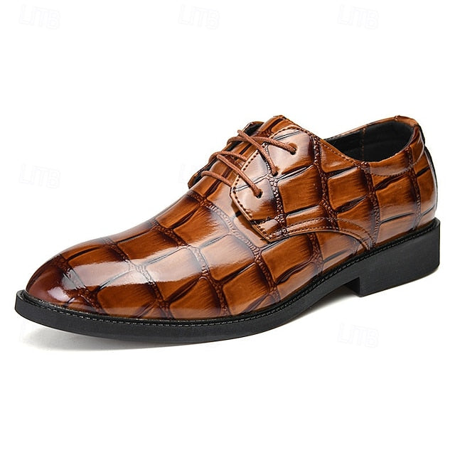 Leather Brown Men's Shoes Crocodile-Pattern Dress