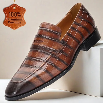 Men's Classic Brown Crocodile Pattern Leather Dress Shoes -