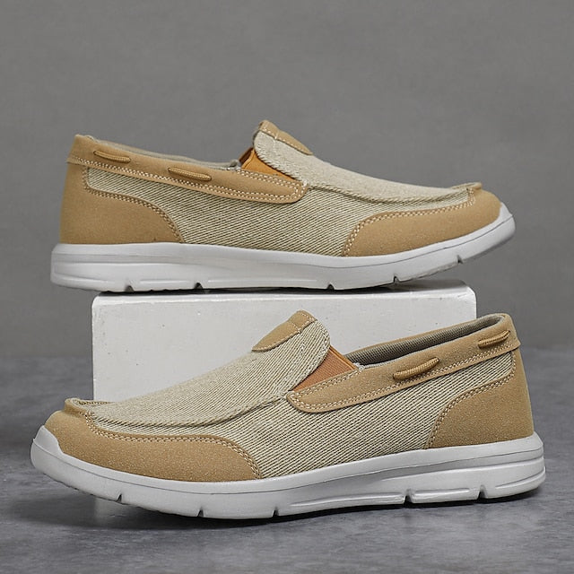Men's Beige Canvas Slip-On Loafers – Lightweight