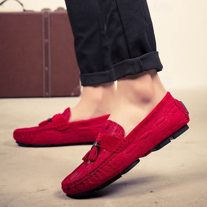 Men's Brown Faux Suede Loafers with Tassel Detail and