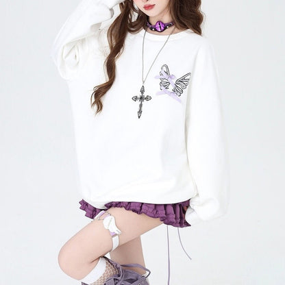 Butterfly Grunge Lace-Up Skeleton Sweatshirt