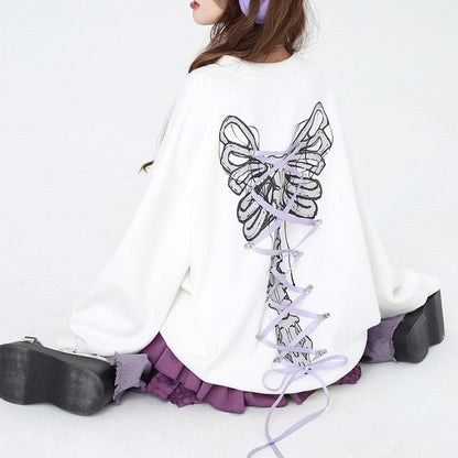 Butterfly Grunge Lace-Up Skeleton Sweatshirt