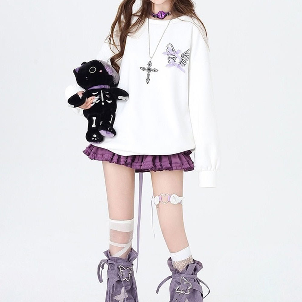 Butterfly Grunge Lace-Up Skeleton Sweatshirt