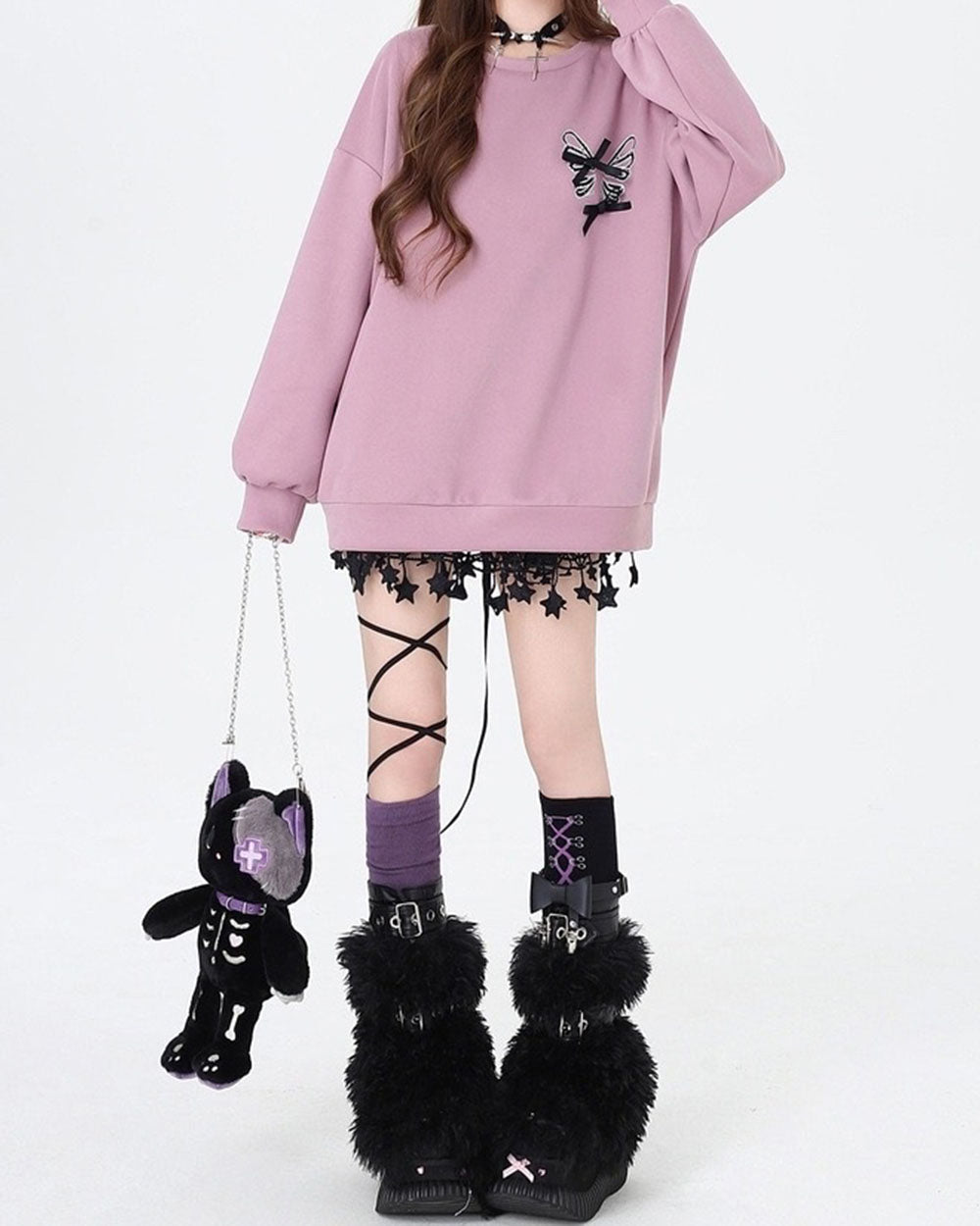 Butterfly Grunge Lace-Up Skeleton Sweatshirt