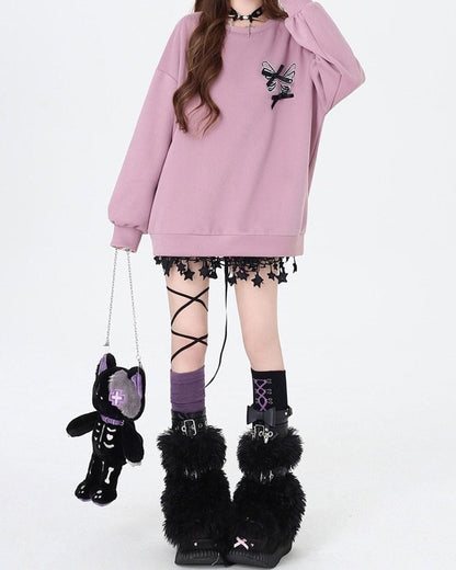 Butterfly Grunge Lace-Up Skeleton Sweatshirt
