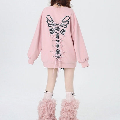 Butterfly Grunge Lace-Up Skeleton Sweatshirt