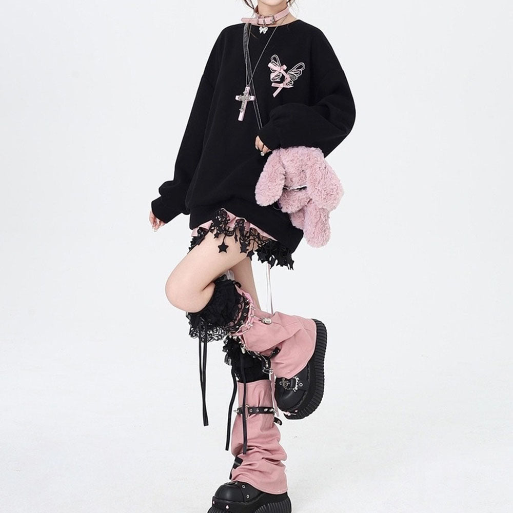 Butterfly Grunge Lace-Up Skeleton Sweatshirt