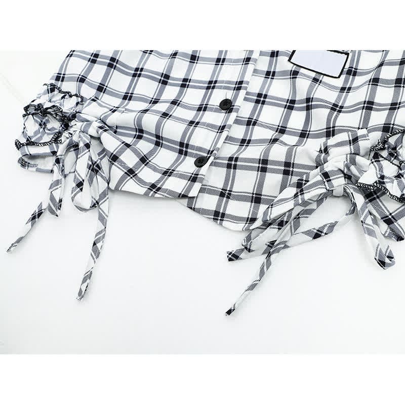 Denim Lattice Print Loose T-Shirt Pants Drawstring