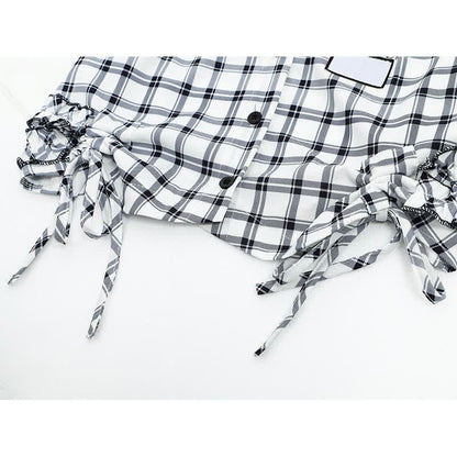 Denim Lattice Print Loose T-Shirt Pants Drawstring