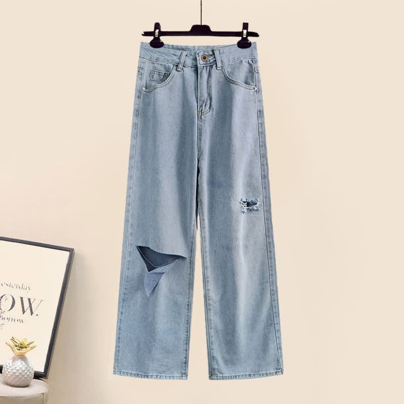 Lattice Print Drawstring T-Shirt Loose Denim Pants - Pants