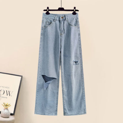 Denim Lattice Print Loose T-Shirt Pants Drawstring