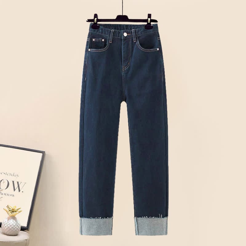 Denim Lattice Print Loose T-Shirt Pants Drawstring