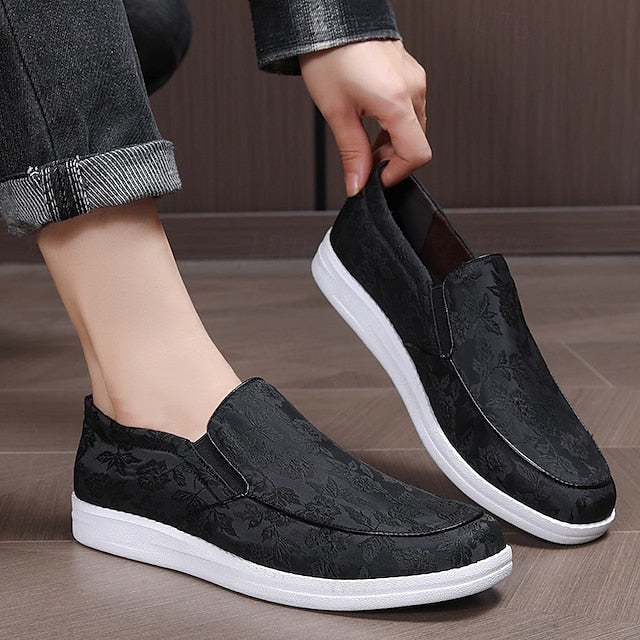 Men's Floral Jacquard Slip-On Loafers – Red and Black