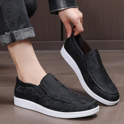 Men's Floral Jacquard Slip-On Loafers – Red and Black