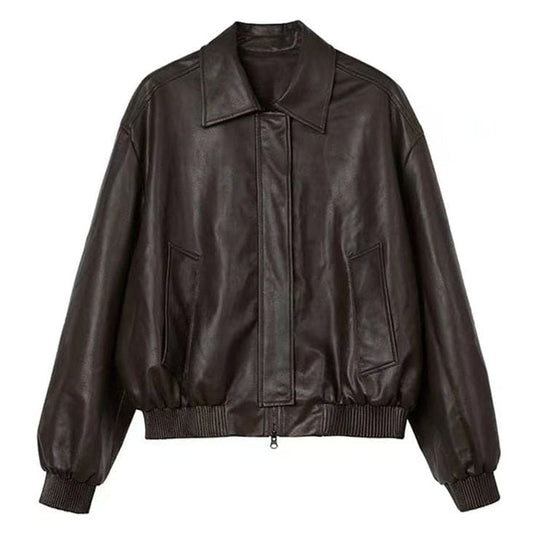 Leather Bomber Jacket - S / Brown - Jackets