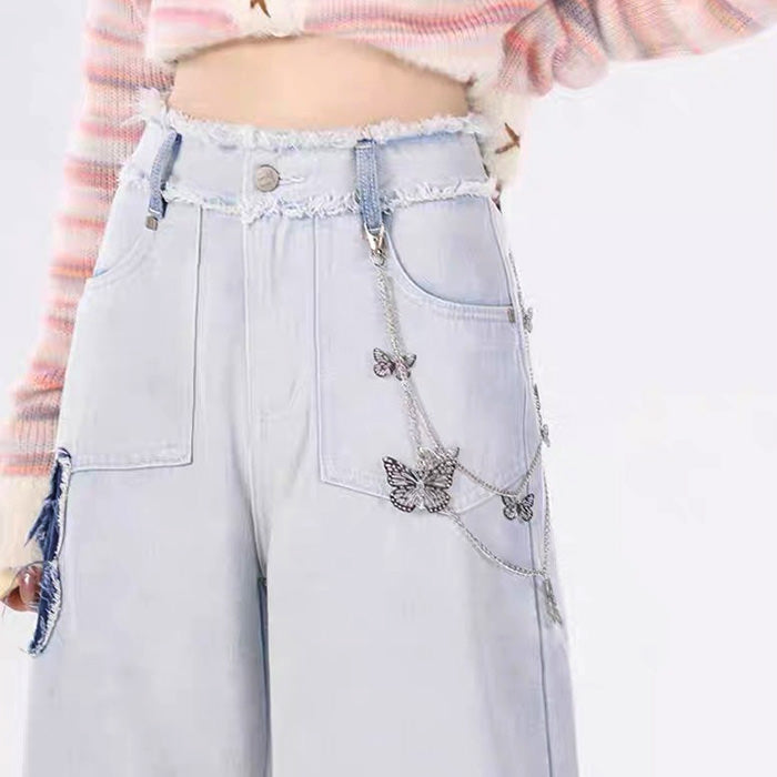 Light Blue Butterfly Aesthetic Jeans