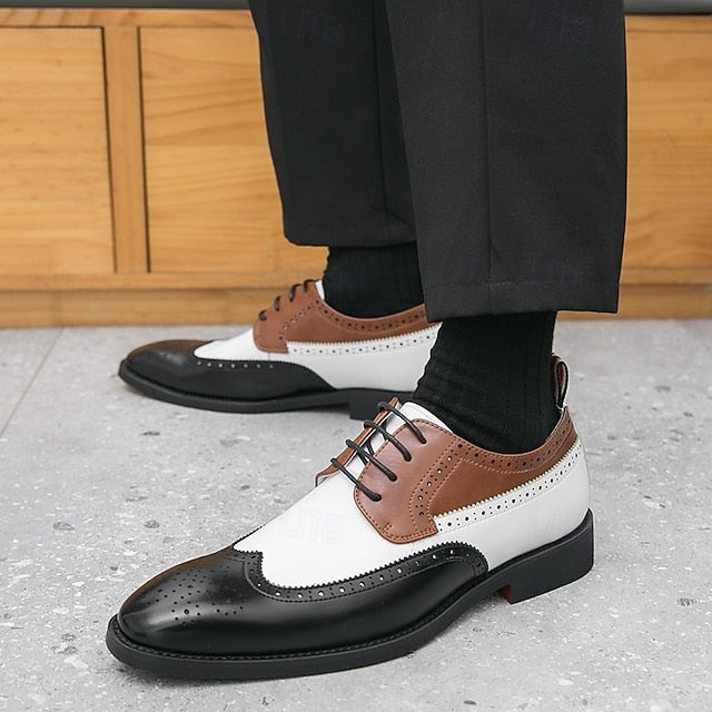 Dress Men's Wingtip White Oxford with Shoes Brown and